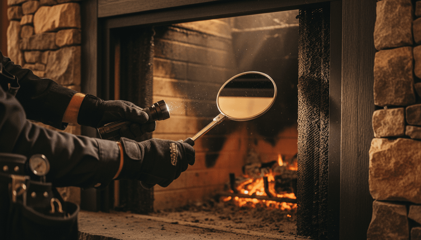 Technician performing detailed WETT chimney inspection in Norwood