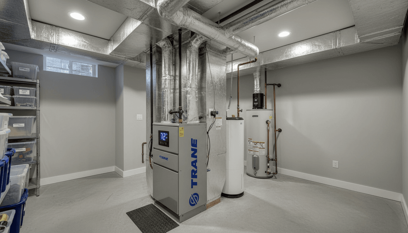 Residential furnace system in basement