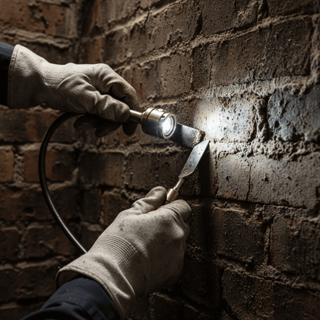 Professional WETT chimney inspection in progress