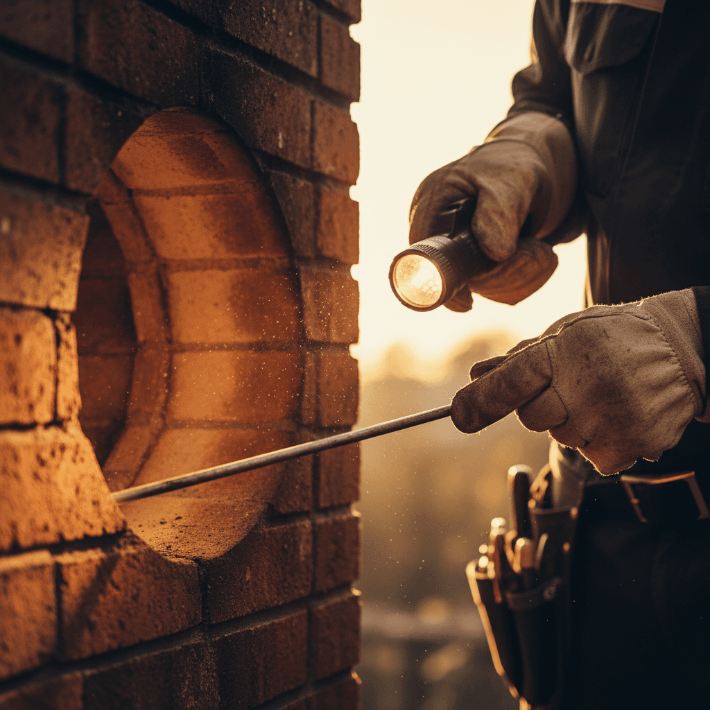 Technician performing WETT chimney inspection