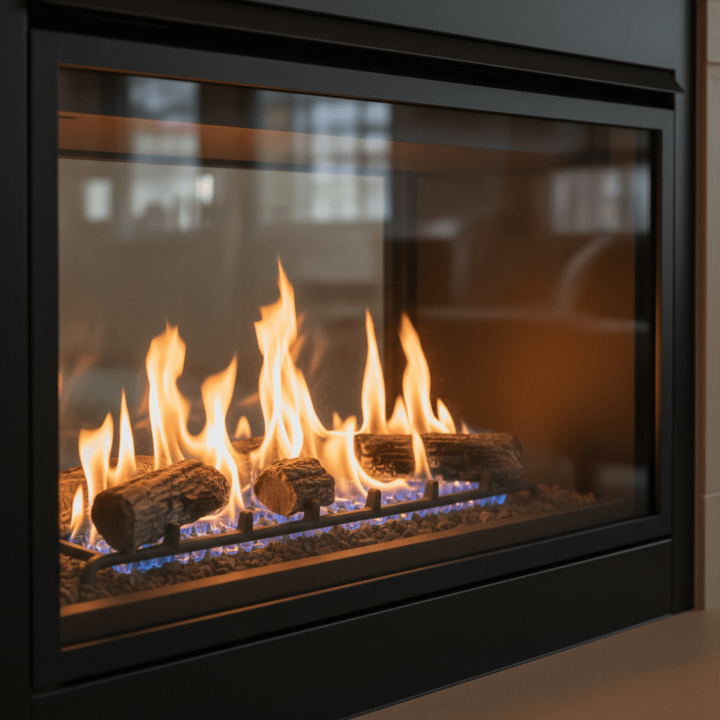 Well-maintained gas fireplace with clean operation