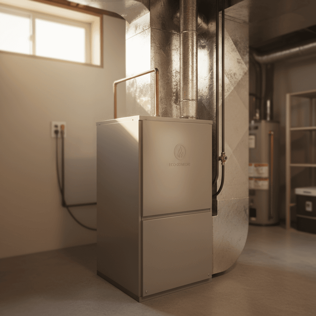 New Napoleon Continental furnace installed in a clean basement