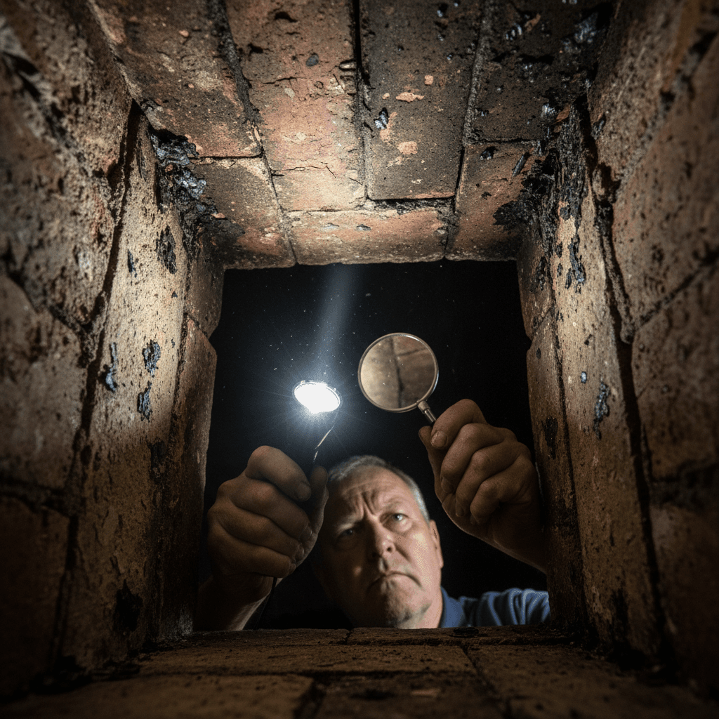 WETT certified chimney inspection in progress