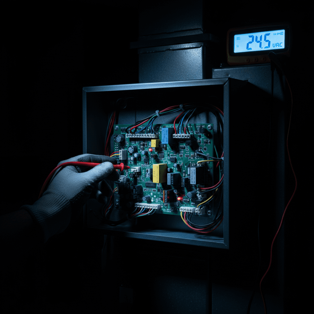Close-up of furnace wiring check during installation